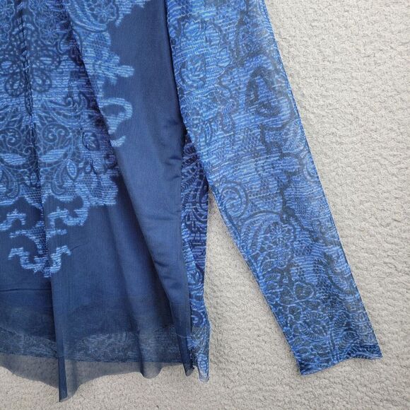 Chicos Blue Paisley Sheer Layered Tunic Top Size 0 Long Sleeve V Neck Flowy - Picture 5 of 13